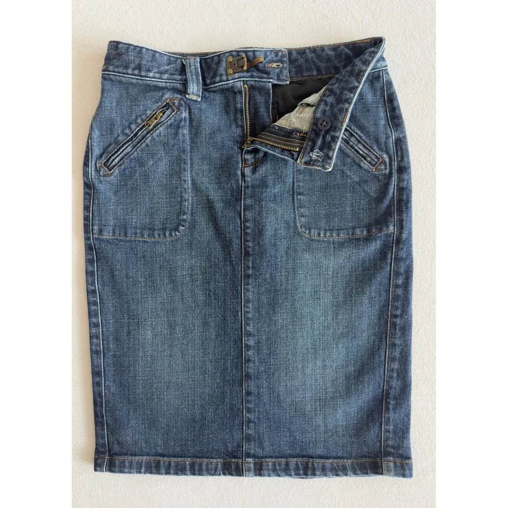 Lauren Ralph Lauren Denim Pencil Skirt Medium Wash Blue Zip Pocket Womens Size 0